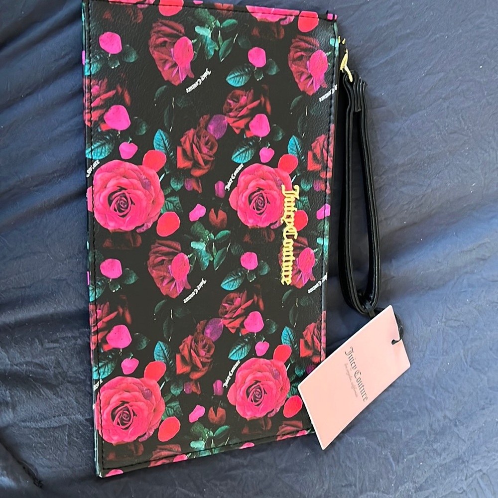 Juicy Couture Wristlet - Black Multi Rose NWT